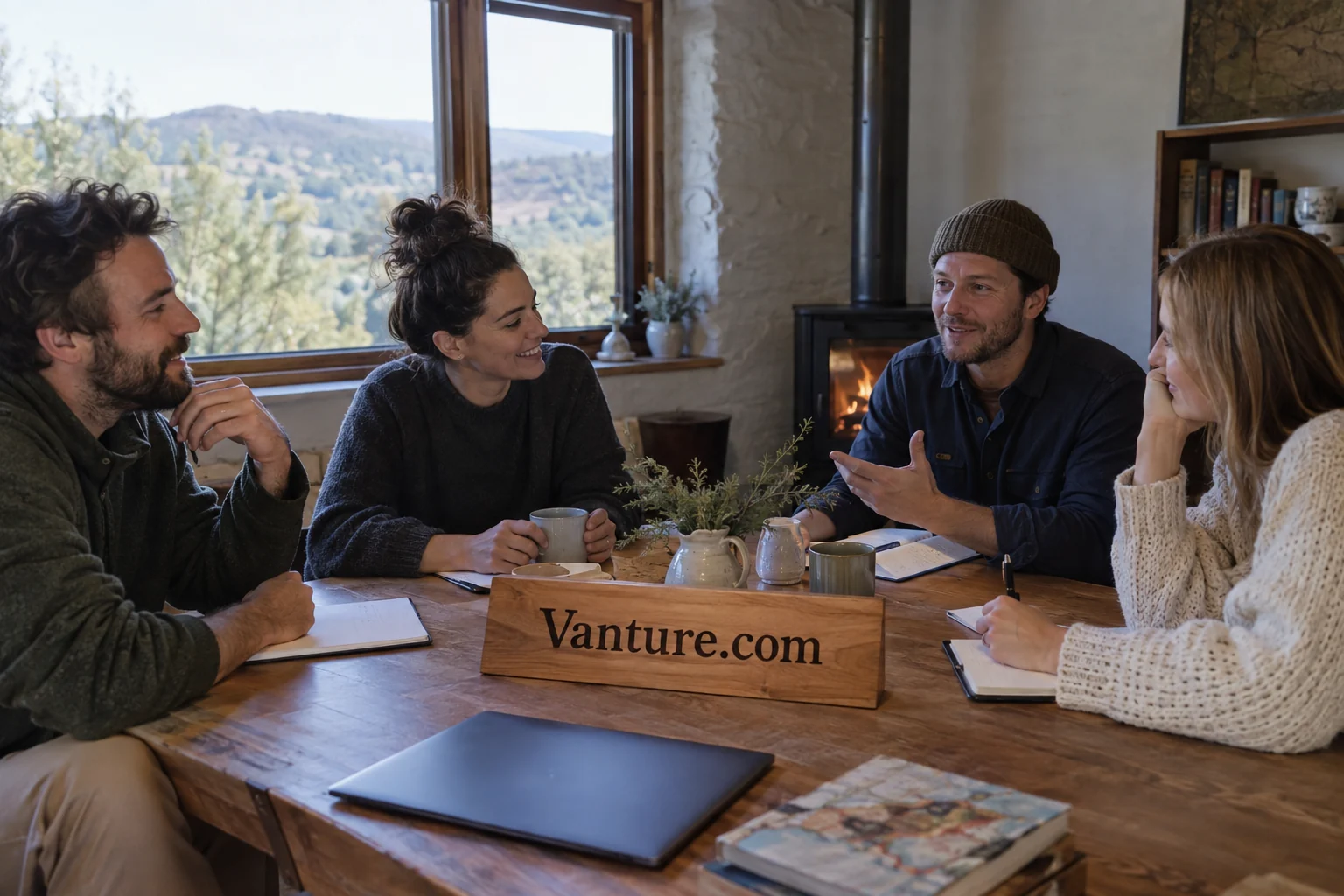 A small retreat table prepared with Vanture.com notebooks